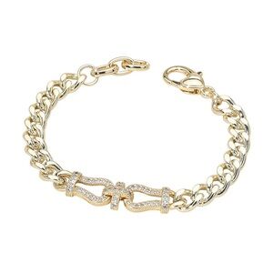 14K Gold Plated Pave Horsebit (Equestrian) Chunky Cuban Chain Bracelet